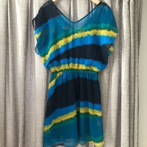 Express Blue & Green Water Color Stripe Mini Dress - Picture 7 of 11